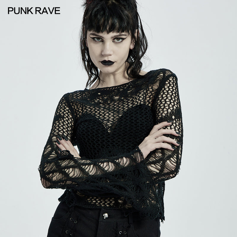 WM-065TMF Irregular hollow sweaters?-??Punk Rave Clothing