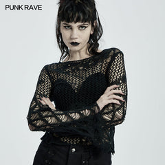 WM-065TMF Irregular hollow sweaters?-??Punk Rave Clothing
