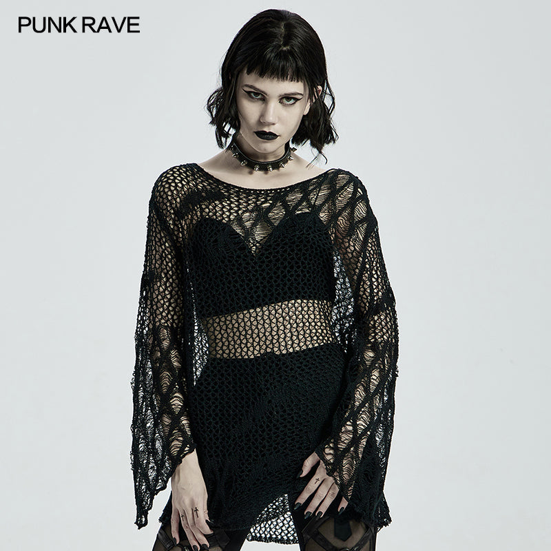 WM-066TMF Irregular hollow sweaters?-??Punk Rave Clothing