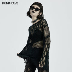 WM-066TMF Irregular hollow sweaters?-??Punk Rave Clothing