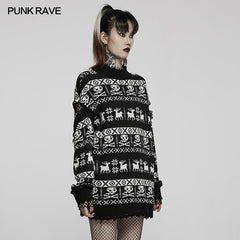 WM-069TMF Punk loose pullover sweater?-??Punk Rave Clothing