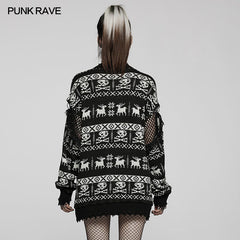 WM-069TMF Punk loose pullover sweater?-??Punk Rave Clothing