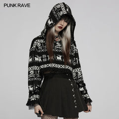 WM-070TMF Cute skull hooded short sweater?-??Punk Rave Clothing