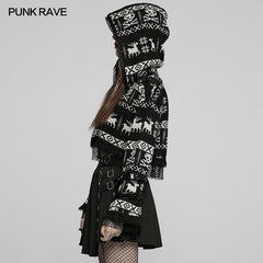 WM-070TMF Cute skull hooded short sweater?-??Punk Rave Clothing
