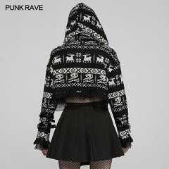 WM-070TMF Cute skull hooded short sweater?-??Punk Rave Clothing
