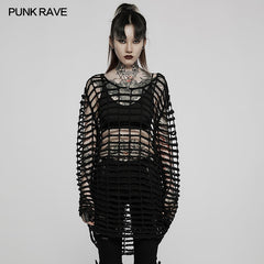 WM-071TMF Gothic large mesh loose sweater?-??Punk Rave Clothing
