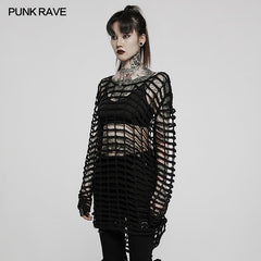 WM-071TMF Gothic large mesh loose sweater?-??Punk Rave Clothing