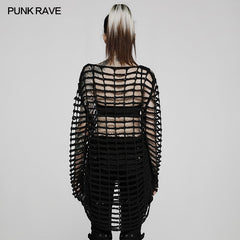 WM-071TMF Gothic large mesh loose sweater?-??Punk Rave Clothing