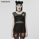 WM-075TMF Punk imitation mental wire ripped sweater?-??Punk Rave Clothing