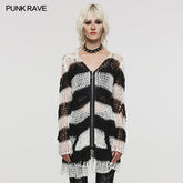 WM-077KMF Punk striped cardigan sweater?-??Punk Rave Clothing