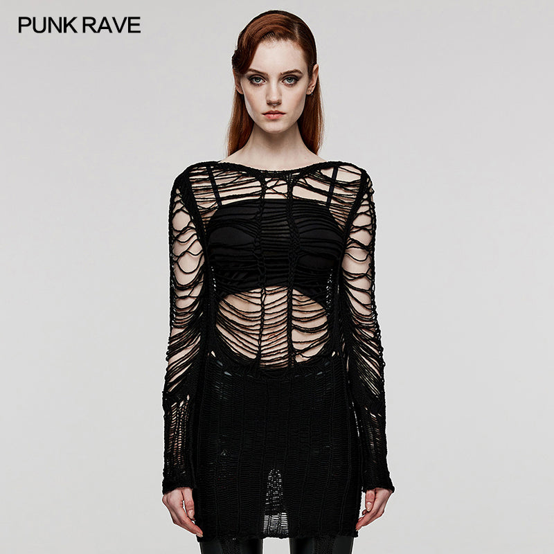WM-079TMF Punk Sexy Hollow Long Sweater?-??Punk Rave Clothing