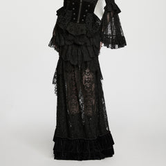 WQ-1007BQF Victorian Lace Layered Gothic Skirt with Velvet Ruffle Details