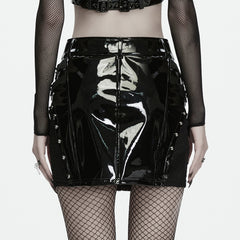 WQ-1019BQF Gothic Buckle Strap PVC Punk Skirt with Mesh Panels