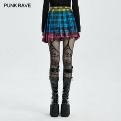 WQ-538BQF PUNK plaid half skirt?-??Punk Rave Clothing
