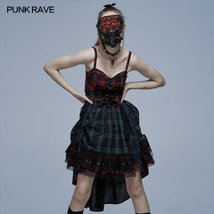 WQ-540LQF Pink Blue Plaid Dress?-??Punk Rave Clothing