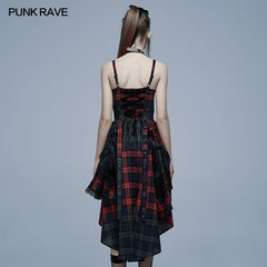 WQ-540LQF Pink Blue Plaid Dress?-??Punk Rave Clothing