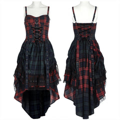 WQ-540LQF Pink Blue Plaid Dress?-??Punk Rave Clothing