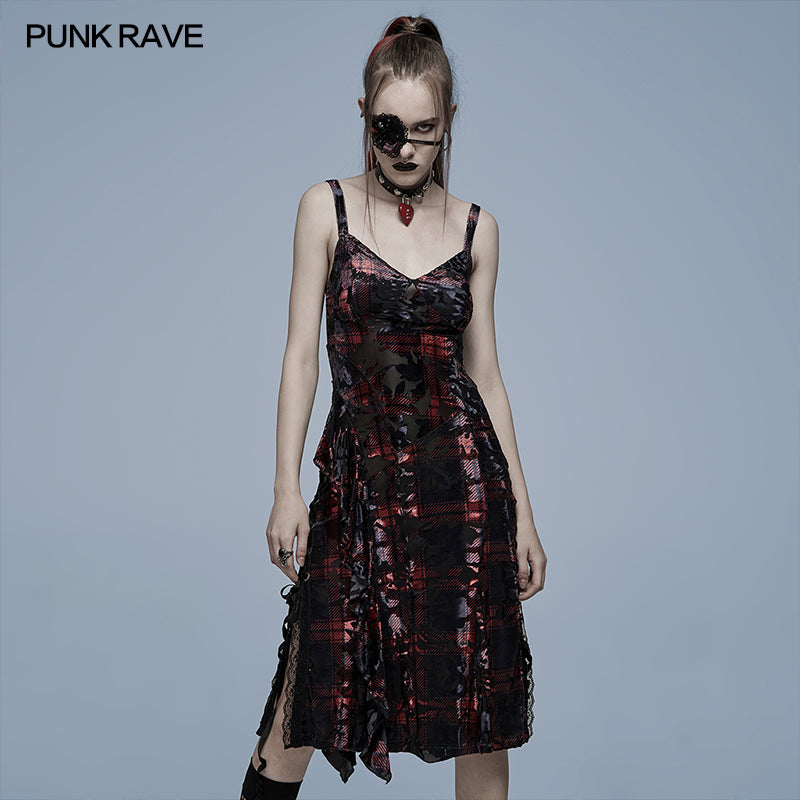 WQ-556LQF Goth velvet slip dress?-??Punk Rave Clothing