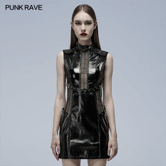 WQ-560LQF Gothic patent leather hollowed out dress?-??Punk Rave Clothing