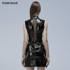 WQ-560LQF Gothic patent leather hollowed out dress?-??Punk Rave Clothing