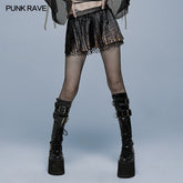 WQ-562BQF Punk low waist leopard pleated skirt?-??Punk Rave Clothing