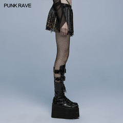 WQ-562BQF Punk low waist leopard pleated skirt?-??Punk Rave Clothing