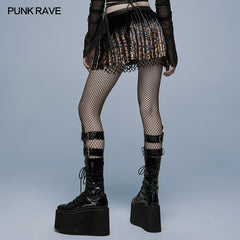 WQ-562BQF Punk low waist leopard pleated skirt?-??Punk Rave Clothing