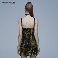 WQ-564LQF Gothic abstract print slip dress?-??Punk Rave Clothing