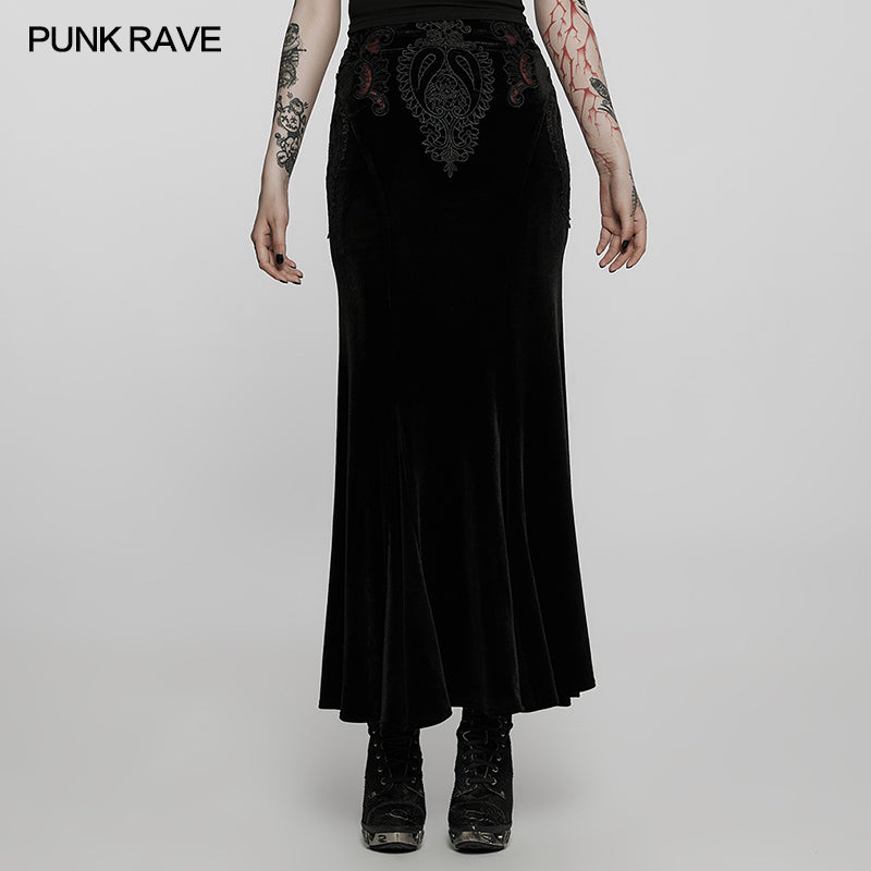 WQ-567BQF Goth gorgeous velvet fishtail skirt?-??Punk Rave Clothing