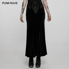 WQ-567BQF Goth gorgeous velvet fishtail skirt?-??Punk Rave Clothing