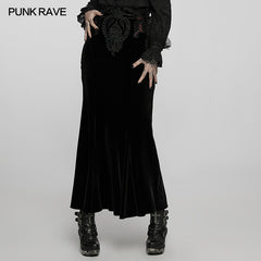 WQ-567BQF Goth gorgeous velvet fishtail skirt?-??Punk Rave Clothing