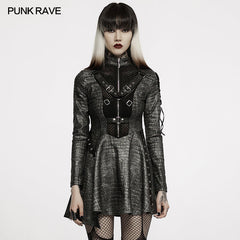 WQ-582LQF Faux Leather sexy long sleeve dress?-??Punk Rave Clothing