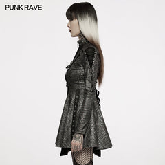 WQ-582LQF Faux Leather sexy long sleeve dress?-??Punk Rave Clothing