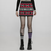 WQ-601BQF Edgy Argyle Punk Skirt with Geometric Black Red Design
