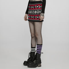 WQ-601BQF Edgy Argyle Punk Skirt with Geometric Black Red Design
