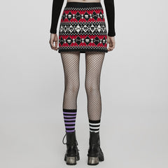 WQ-601BQF Edgy Argyle Punk Skirt with Geometric Black Red Design