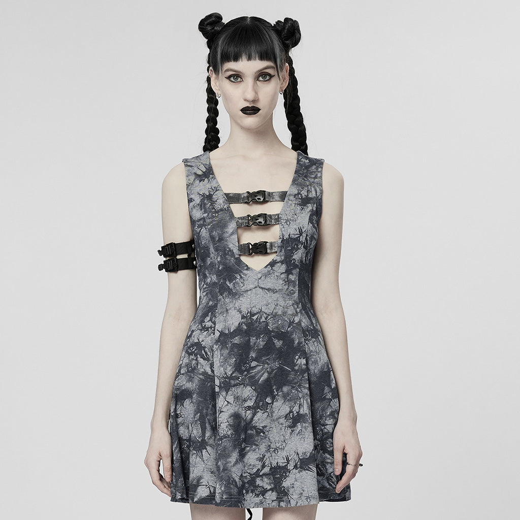 WQ-603LQF Edgy Cyber Punk Dress with Strappy Plunge Design?-??Punk Rave Clothing