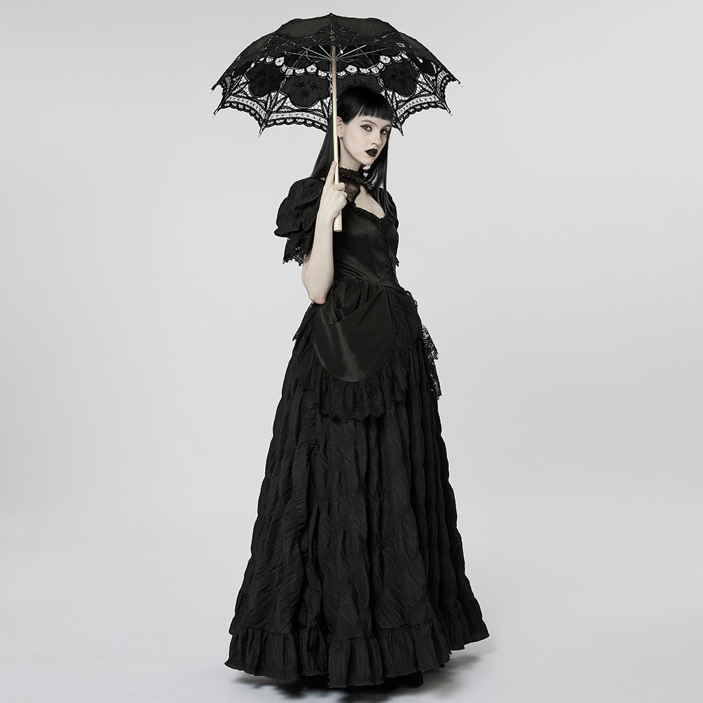 WQ-611LQF Victorian Puff Sleeve Gothic Dress with Layered Lace Skirt?-??Punk Rave Clothing