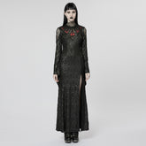 WQ-618LQF Gothic Lace High Neck Dress with Floral Embroidery Details?-??Punk Rave Clothing