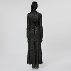 WQ-618LQF Gothic Lace High Neck Dress with Floral Embroidery Details?-??Punk Rave Clothing