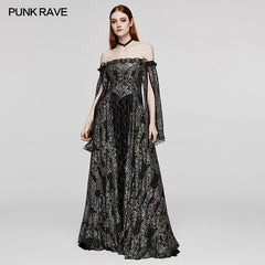 WQ-620LQF Gothic Mystery off shoulder Dress?-??Punk Rave Clothing