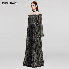 WQ-620LQF Gothic Mystery off shoulder Dress?-??Punk Rave Clothing