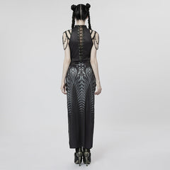 WQ-622LQF Elegant Lace Gothic High-Slit Dress with Chain Details?-??Punk Rave Clothing