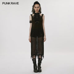 WQ-631LQF The Post-apocalyptic Techwear Style Knitted Hollow out Dress?-??Punk Rave Clothing