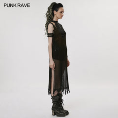 WQ-631LQF The Post-apocalyptic Techwear Style Knitted Hollow out Dress?-??Punk Rave Clothing