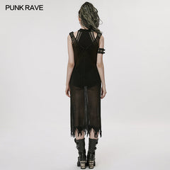 WQ-631LQF The Post-apocalyptic Techwear Style Knitted Hollow out Dress?-??Punk Rave Clothing