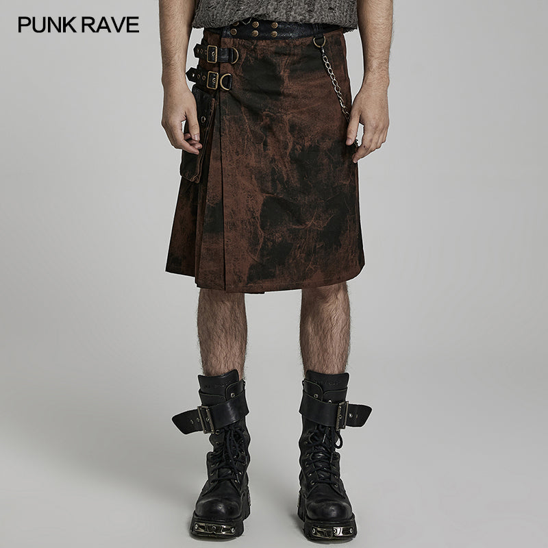 WQ-632BQM Punk Coffee print skirt?-??Punk Rave Clothing