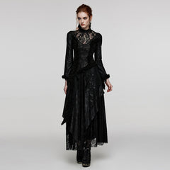 WQ-643LQF Elegant Lace Gothic Dress with Asymmetrical Hem and Bell Sleeves?-??Punk Rave Clothing