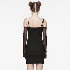 WQ-648LQF Gothic Off-Shoulder Mesh Sleeve Dress black?-??Punk Rave Clothing
