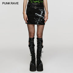 WQ-657BQF Skull cross printing skirt?-??Punk Rave Clothing